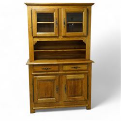 Barker & Stonehouse - French distressed oak dresser, fitted with two glazed cupboard over single shelf, the base with two drawers over two panelled cupboards