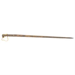 19th century snakeskin covered sword stick, the single edged blade with etched foliate decoration, blade L66cm, overall L91cm