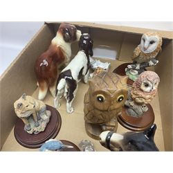 Five Royal Worcester figures including Emma and Felicity, together with similar figures, glass animals, paperweights, Murano glass clown, and a collection of animal figures, etc, in three boxes