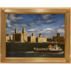 English School (Late 20th century): Liverpool Docks, large oil on canvas signed 90cm x 120cm