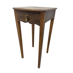 20th century mahogany lamp table, moulded top over single drawer, on square tapering supports