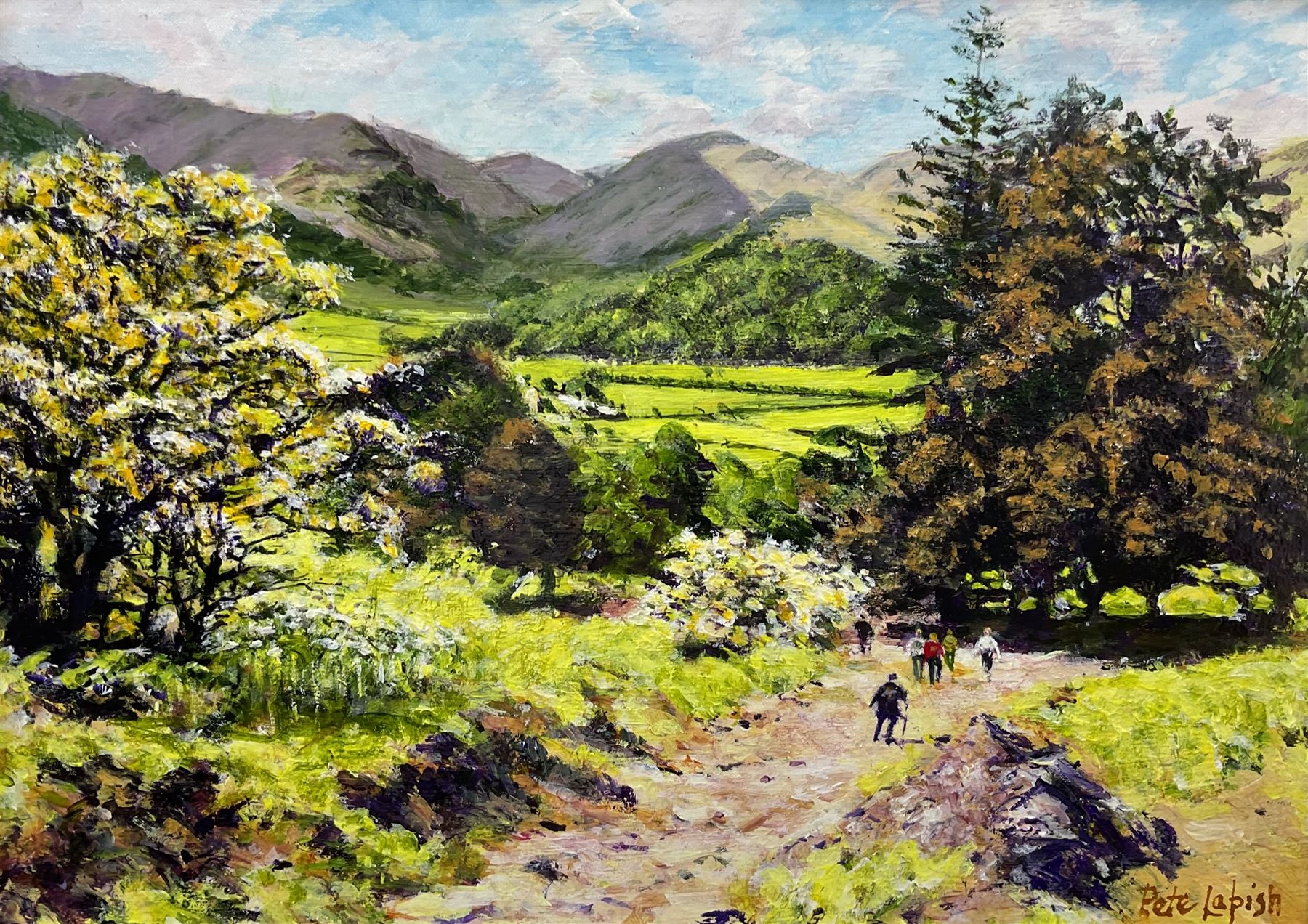 Peter Lapish (British 1937-): 'Watendlath into Borrowdale', acrylic on board signed, titled verso 19cm x 27cm