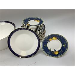 Wedgwood Midnight pattern tea and dinner wares, comprising seven cups and saucers, large jug, eight soup bowls, two large bowls, together with wedgwood citrons coffee wares