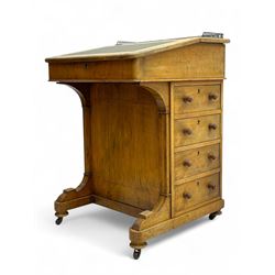 Early 19th century burr walnut Davenport desk, sloped leather-inset writing surface with b...