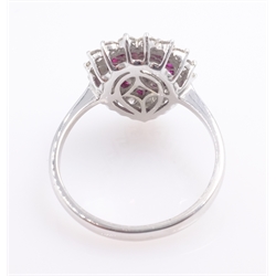  18ct white gold diamond and ruby cluster ring, pear shaped diamond approx 0.7 carat stamped 750  