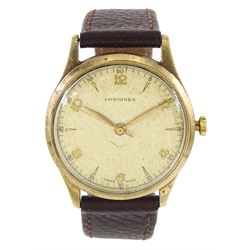 Longines gentleman's 9ct gold manual wind wristwatch, Cal. I2.68ZS, dial with Arabic and d...