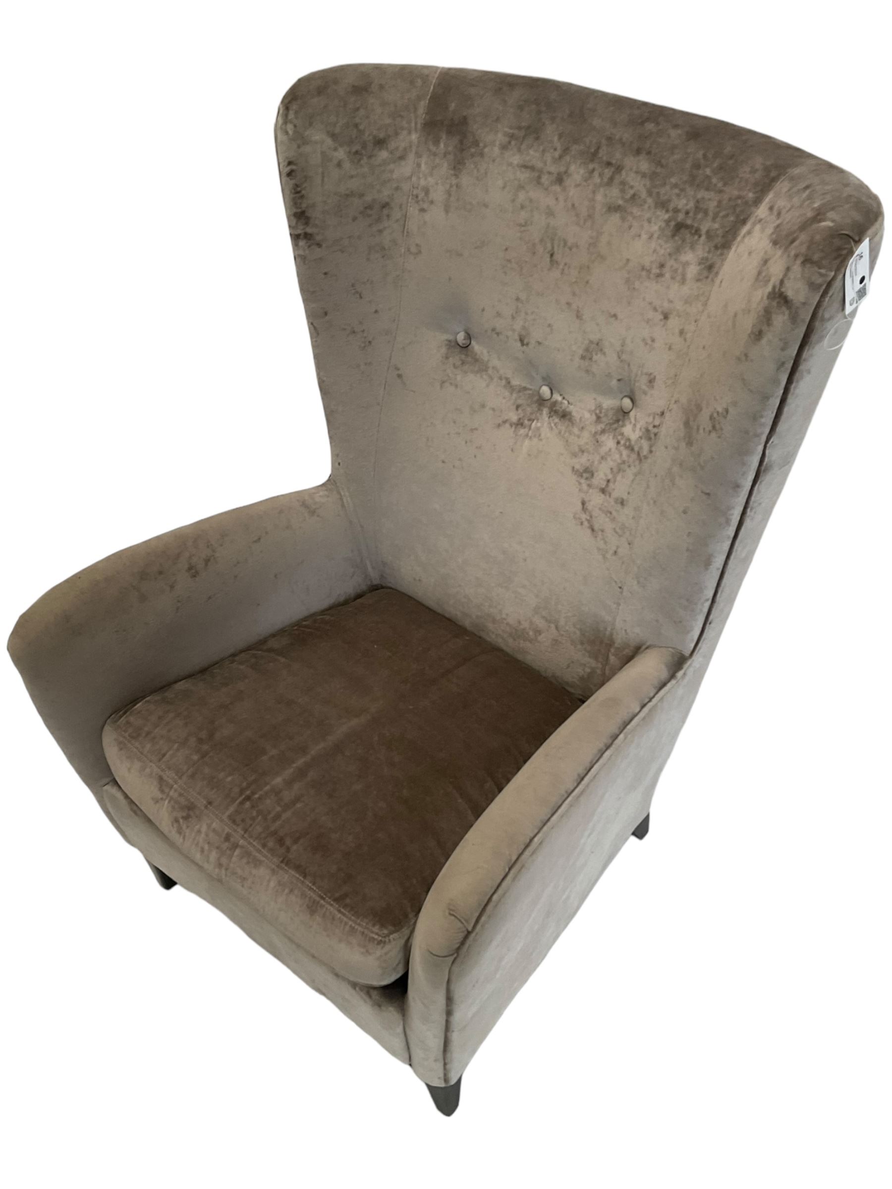 2 x Wing back armchair upholstered in silver crushed velvet fabric