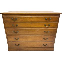 20th century mahogany plan chest, moulded rectangular top over five graduating drawers, on moulded plinth base