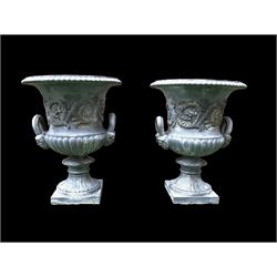 Pair of Victorian ornate cast iron garden urns, painted in grey finish - THIS LOT IS TO BE COLLECTED BY APPOINTMENT FROM DUGGLEBY STORAGE, GREAT HILL, EASTFIELD, SCARBOROUGH, YO11 3TX