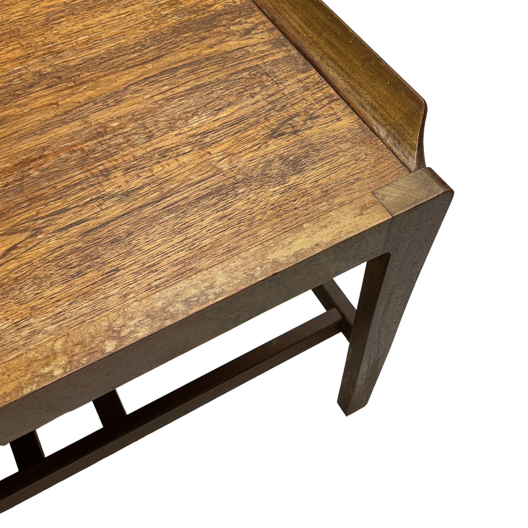 Remploy teak coffee table, rectangular top on tapering supports joined by under-tier