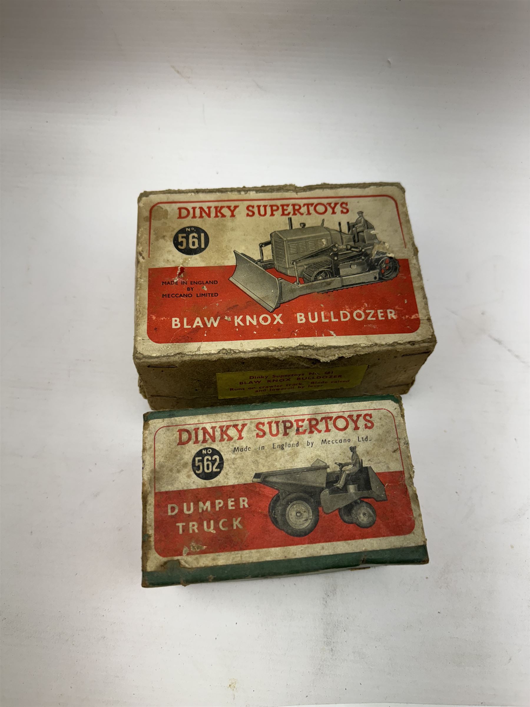 Two Dinky Supertoys models, comprising Blaw Knox Bulldozer no. 561 and Dumper Truck no. 562, both boxed 