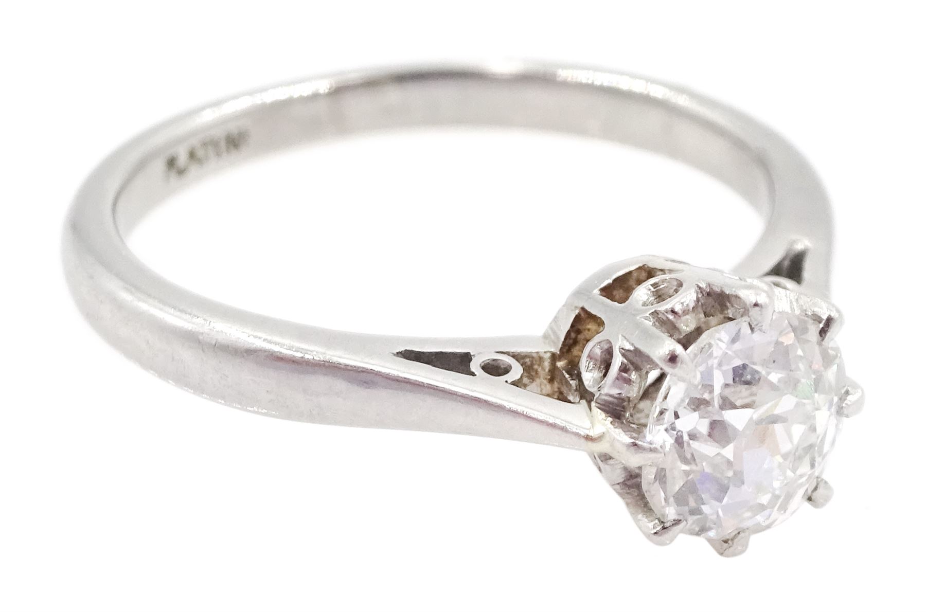 Platinum single stone old cut diamond ring, stamped, diamond approx 0.60 carat