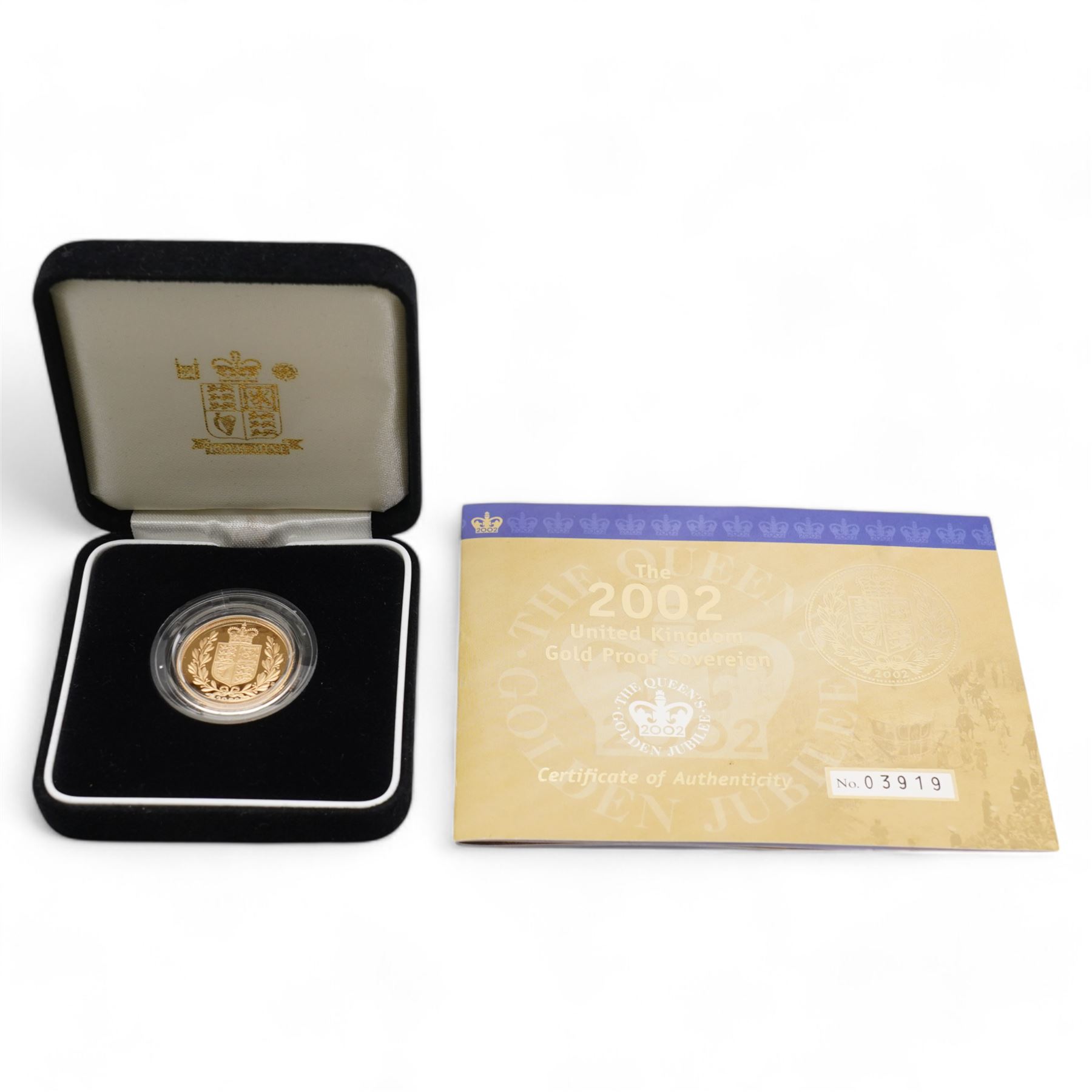 Queen Elizabeth II 2002 gold proof full sovereign coin, cased with certificate 