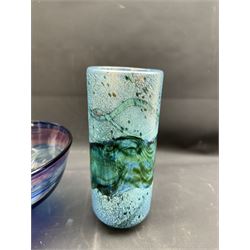 Gozo glass vase of cylindrical form, together with Millrace glass bowl, vase H20cm