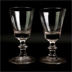 18th century cordial glass on air twist stem, another with plain stem and folded foot, two 19th century rummers and other 18th and 19th century glasses (13)