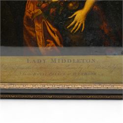 James McArdell (British c.1729-1765) after Sir Peter Lely (Dutch 1618-1680): Portrait of 'Lady Middleton' (Jane Myddelton), reverse mezzotint engraving on glass with hand-colouring, c.1750-65, 51cm x 37cm