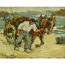 Impressionist School (Early 20th century): The Seaweed Gatherer, oil on board indistinctly signed 20cm x 25cm