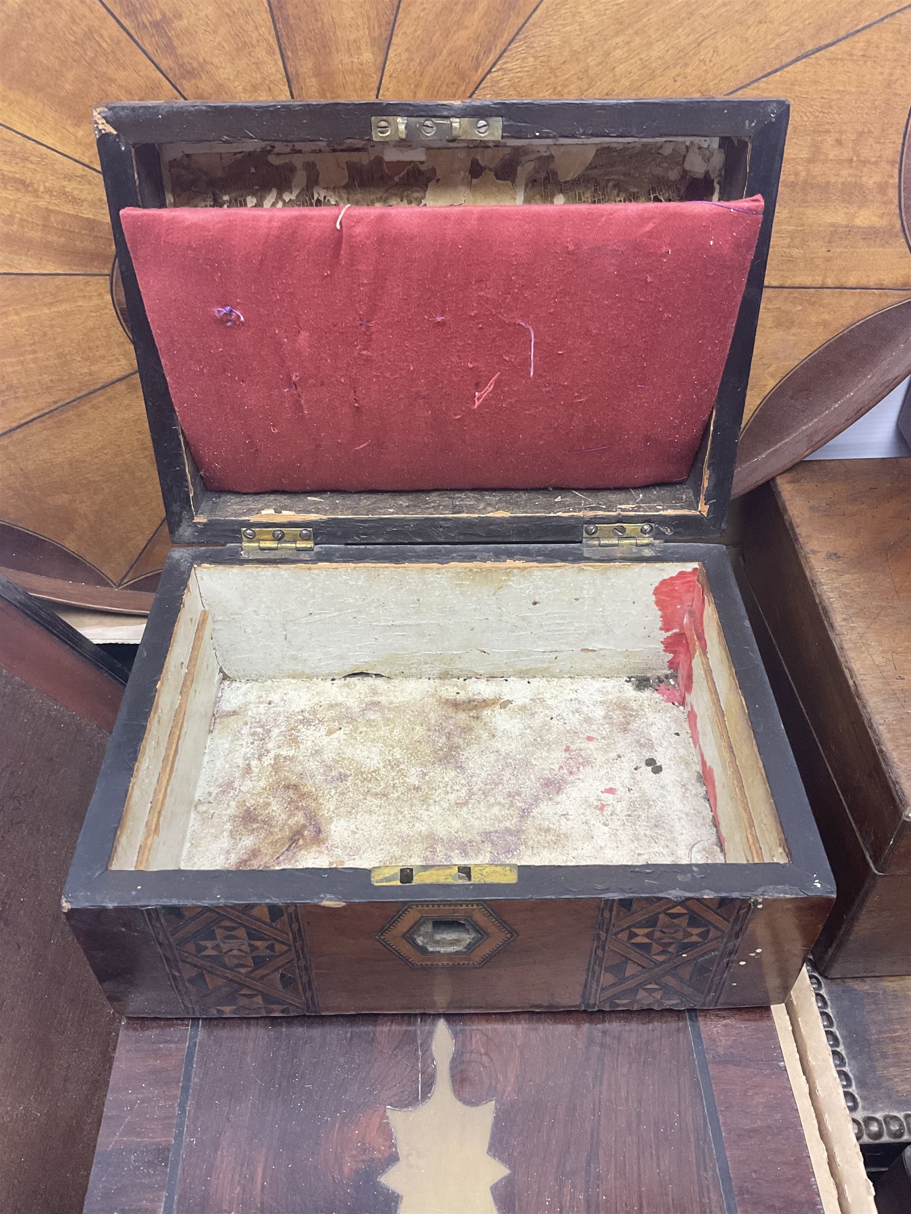 Wooden boxes, writing slopes and a tray for restoration