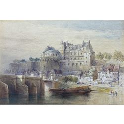 Ernest George (British 1839-1922): The Bridge and Castle at 'Amboise' - France, watercolou...