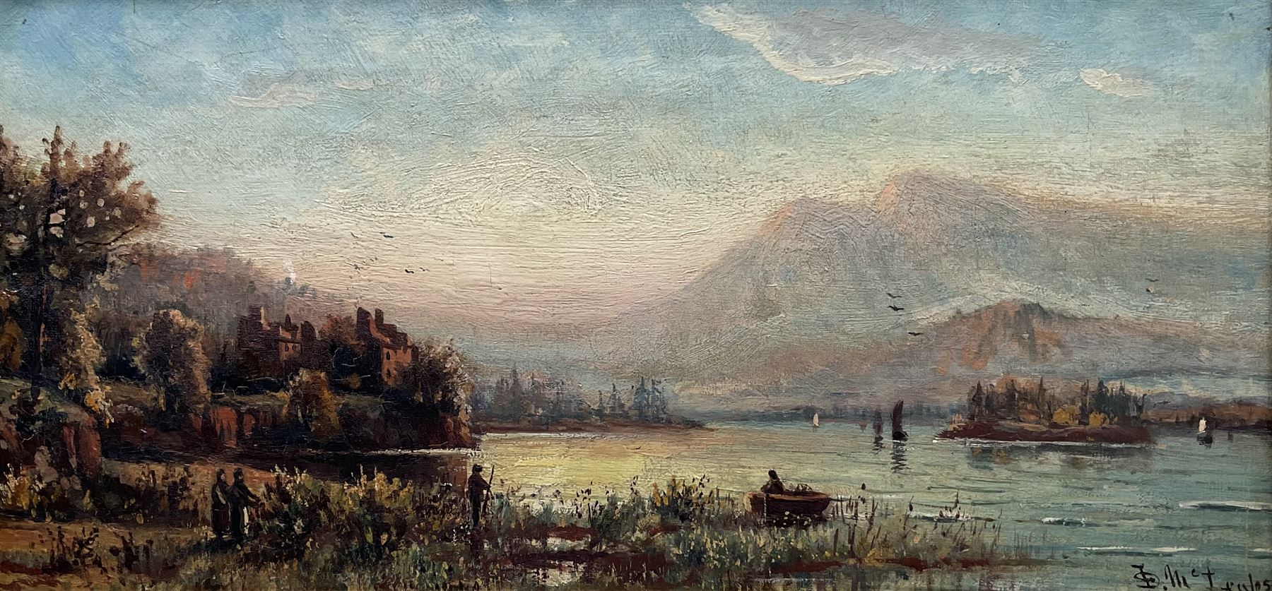 Duncan Fraser Mclea (British 1841-1916): Rowing Boat on the Loch, oil on canvas signed and dated '05,  23cm x 49cm 