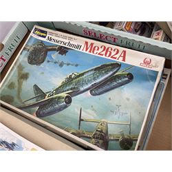 Twelve scale model kits, comprising ten model aircraft kits from Hasegawa, Nichimo, Fujimi and Matchbox, and two further Hasegawa 1:8 scale aircraft mounted machine gun kits, in two boxes 