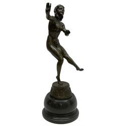 After Claire Jian Robertine Colinet (1880-1950); Art Deco style bronze, modelled as a dancing nude figure upon a marble base, H22cm