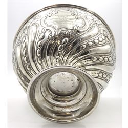 Edwardian silver rose bowl, the part fluted bowl embossed with acanthus