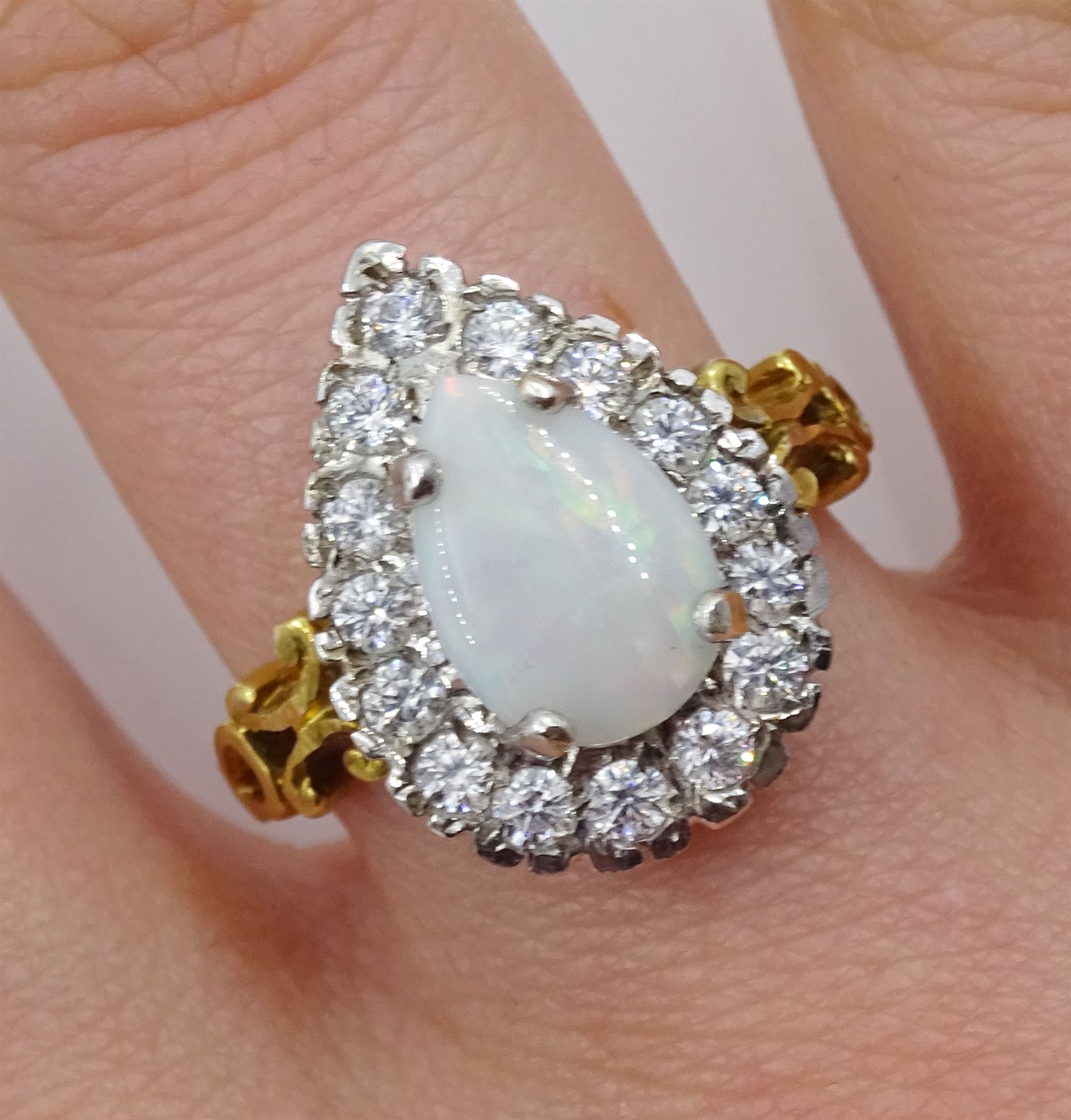 Silver-gilt opal and cubic zirconia cluster ring, stamped Sil