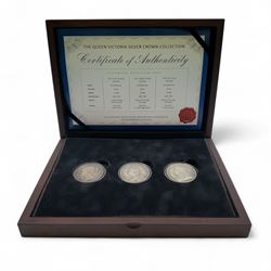 Three Queen Victoria silver crown coins, dated 1845, 1889 and 1893, housed in a case as 'T...