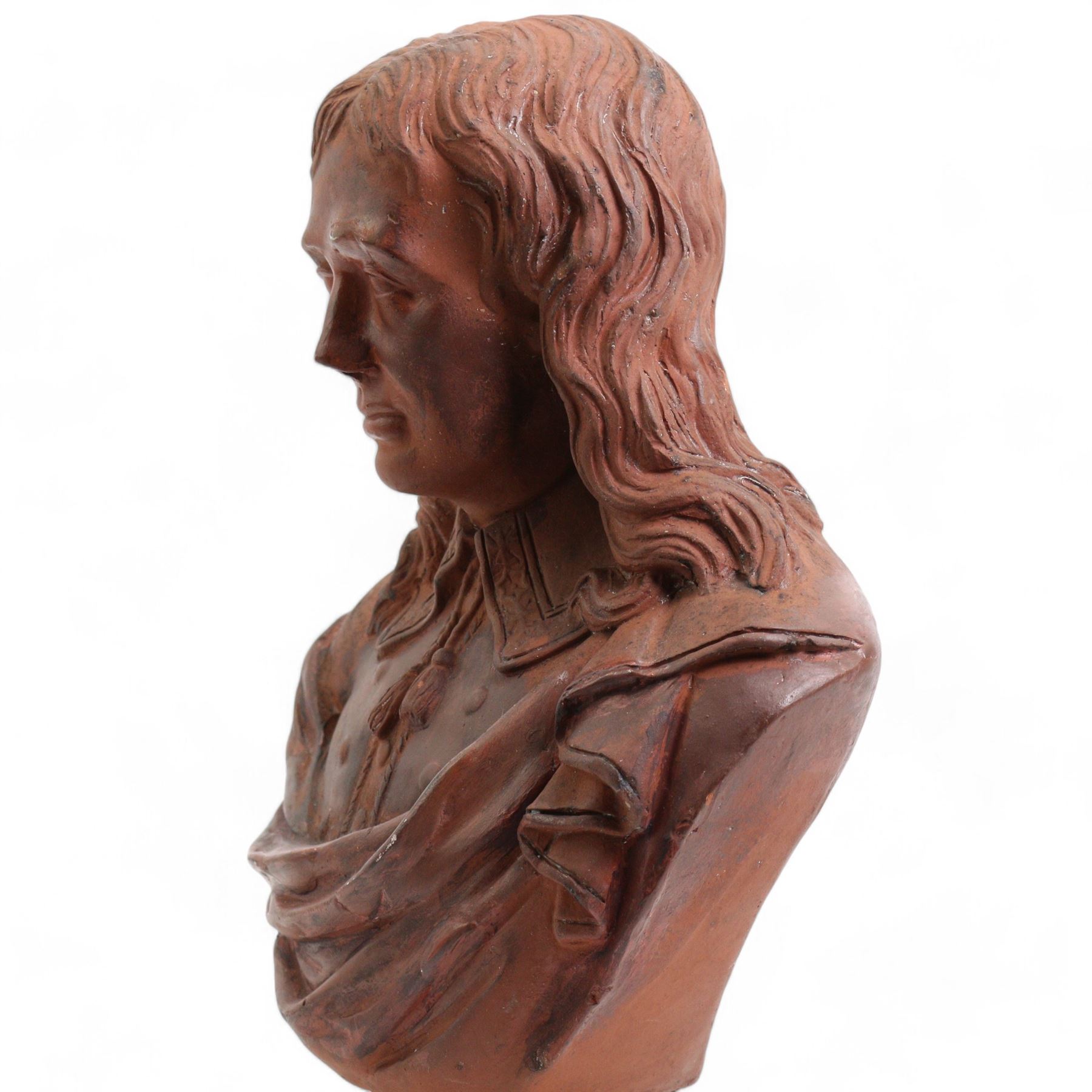 19th century terracotta library bust of John Milton (1608-1674) H29cm