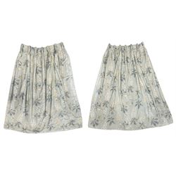 Pair of thermal-lined floral patterned curtains, pale green background with white and beig...