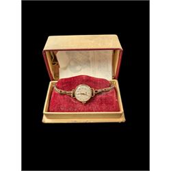 9ct gold cased manual wind ladies Accurist 21 Jewel wristwatch on a 9ct gold spring loaded, boxed 