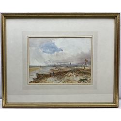 Henry Barlow Carter (British 1804-1868): 'North Humber Bank' view towards 'Hull' and Holy Trinity Church in the distance, watercolour over pencil signed, Humber title in a later hand 26cm x 35cm
Provenance: with Sanders of Oxford; ex cols. A W Neele, A A & A C Haley and W A Meek KC, labels verso