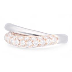 18ct gold diamond ring, two rows of polished white gold and rose gold with pave set diamonds, hallmarked, total diamond weight 1.13 carat