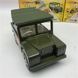 Tri-Ang - Mini Hi-Way Series tin-plate Land Rover with Canopy and Service Truck in red; both in original boxes 