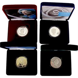 Four The Royal Mint United Kingdom silver proof five pound coins, comprising 1997 'In Memory of Diana Princess of Wales', 2000 'Queen Elizabeth The Queen Mother Centenary Year' piedfort, 2001 'Victorian Anniversary Crown' and 2002 '1900-2002 Her Majesty Queen Elizabeth The Queen Mother' all cased with certificates