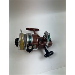 Four fishing reels, Winfield Beach fisher rod, Winfield International 20 , DAM International etc 