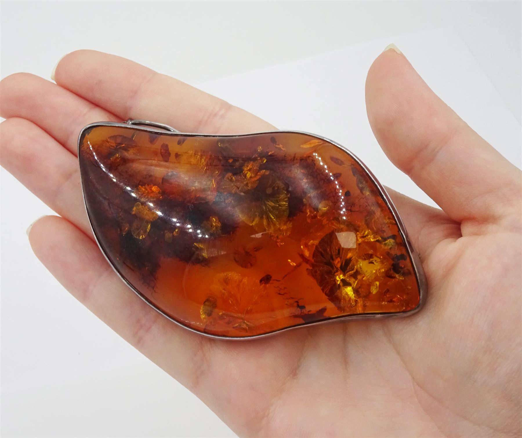 Large silver amber brooch, Sheffield import mark