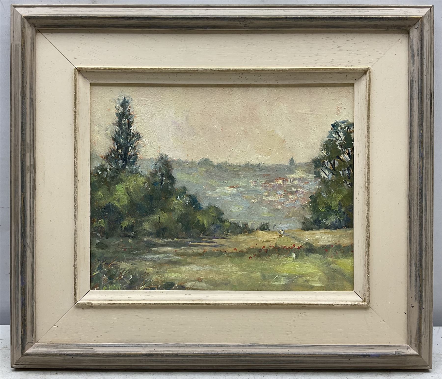 Christine M Pybus (British 1954-): 'Belvès' in the Dordogne, oil on board signed, titled and dated June '02 verso 18cm x 23cm