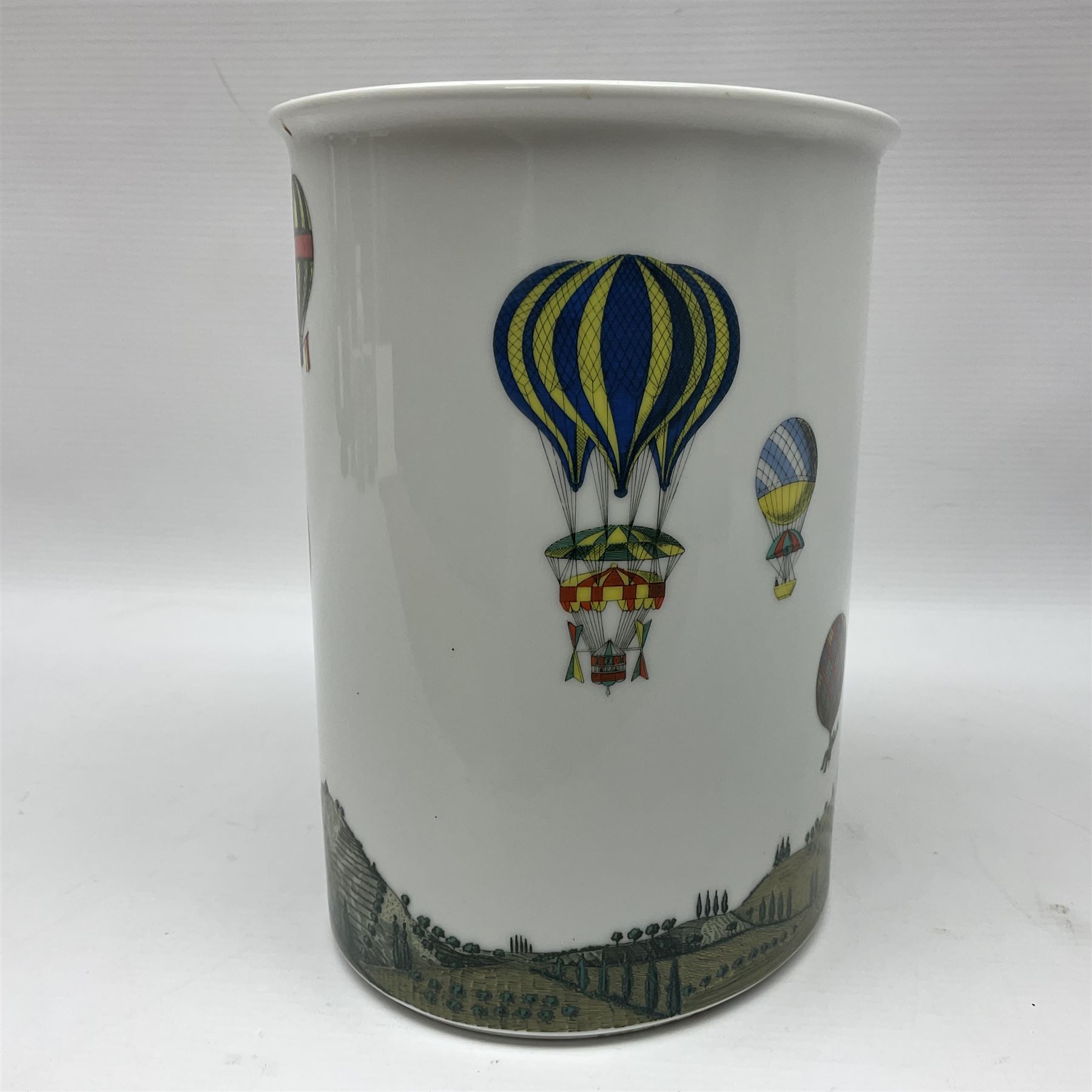 Rosenthal Fornasetti montgolfiere pattern oval vase, decorated with hot air balloons, H20cm