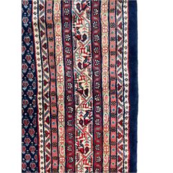 Large North-West Persian Arrak indigo ground carpet, the field decorated all-over with small Boteh motifs, multiple band border decorated with repeating geometric designs