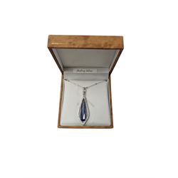 Silver blue stone and cubic zirconia pendant necklace, boxed