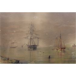 William Frederick Settle (Hull 1821-1897): Shipping in a Calm, pastel and pencil unsigned 22cm x 32cm