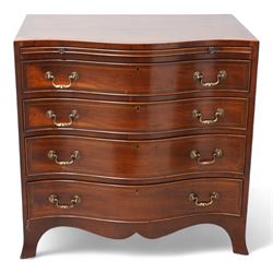 Georgian design yew wood serpentine chest, crossbanded top over brushing slide and four gr...