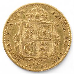 Queen Victoria 1892 gold half sovereign coin 