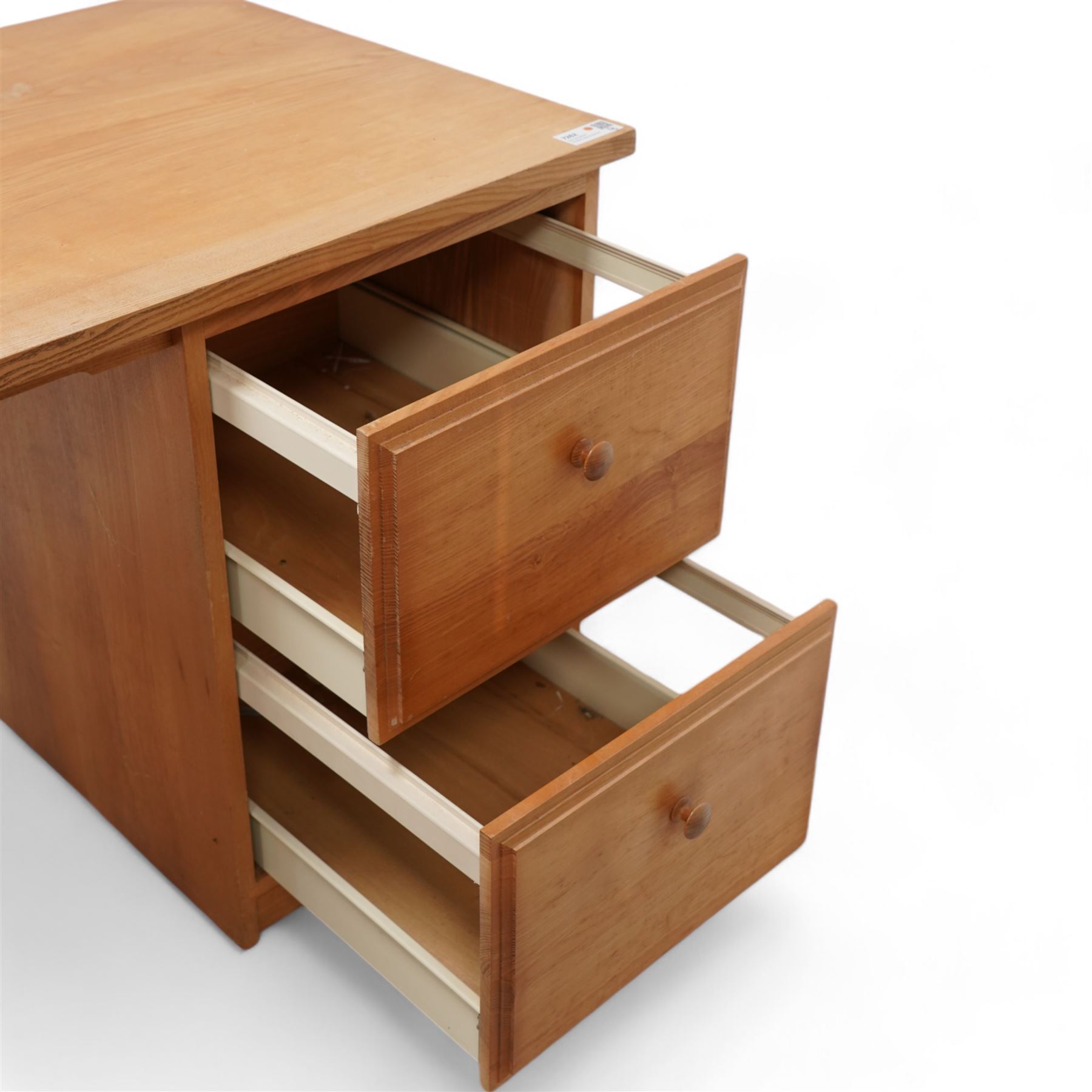 Treske - light ash twin pedestal desk, rectangular top over five drawers 