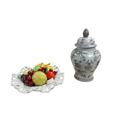 Indian Jane ginger jar and cover, together with Portuguese fruit bowl, jar H45cm