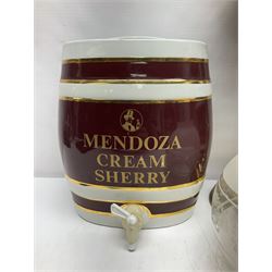 Two Mendoza ceramic barrels, one for whiskey and one for sherry,  together with ao oil lamp, barrel H30cm