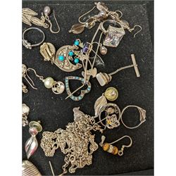 Silver and costume jewellery, including earrings, rings, brooches, etc