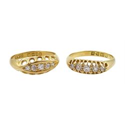 Two early 20th century 18ct gold five stone diamond rings, Chester 1910 and London 1916